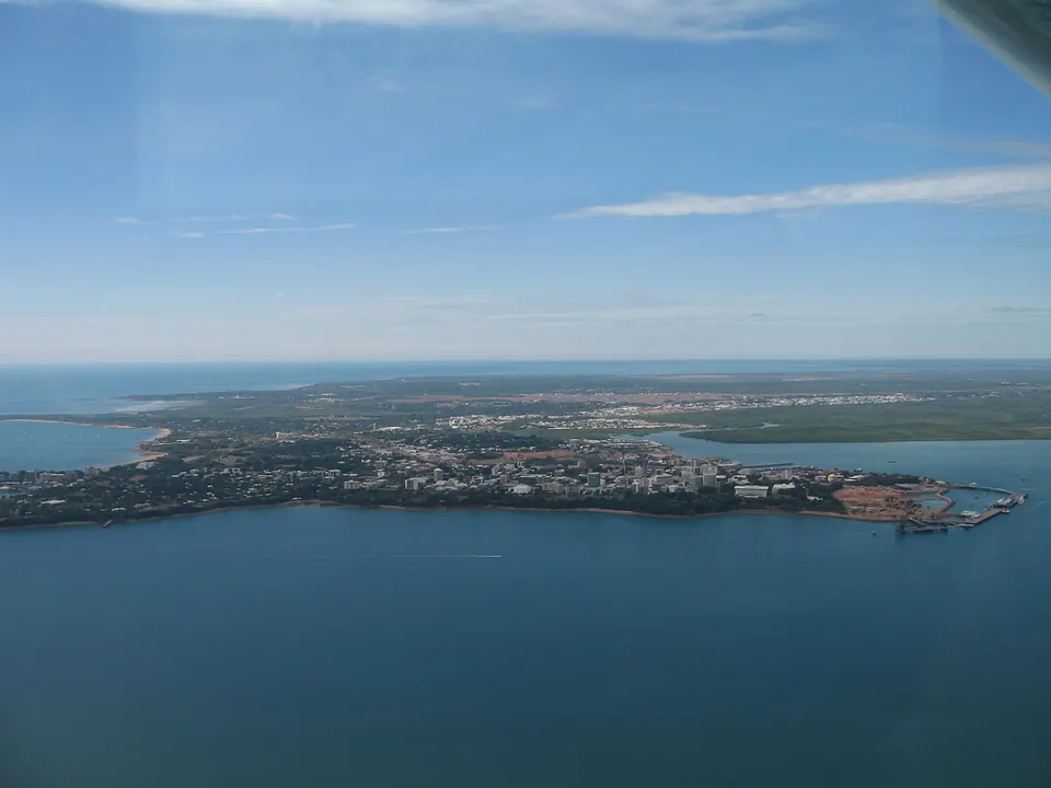 Aerial view of Darwin city and harbour